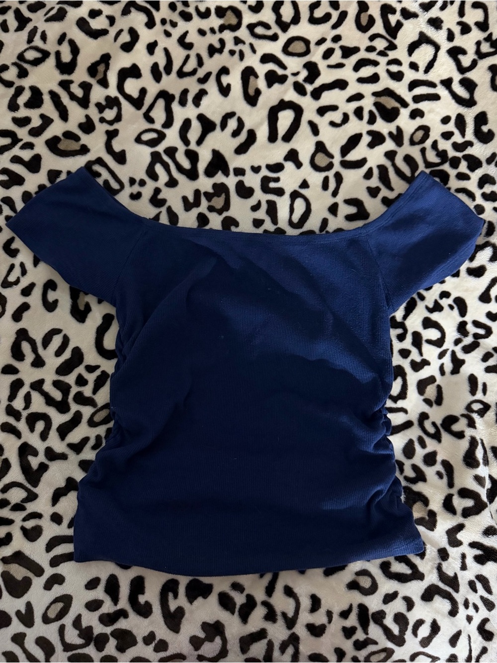 Women’s Off-Shoulder Navy Ribbed Top